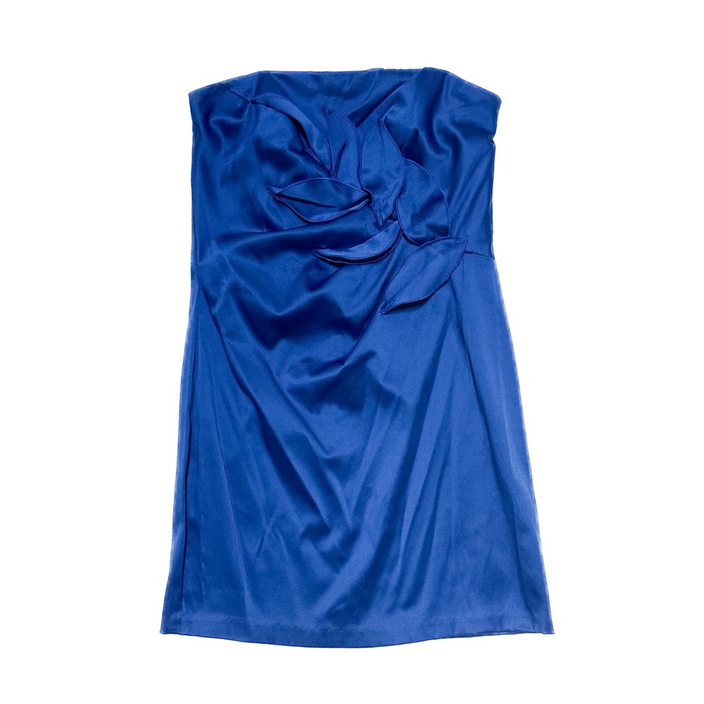 Y2K Jessica McClintock Stretch Satin Sapphire Blue Strapless Mini Dress